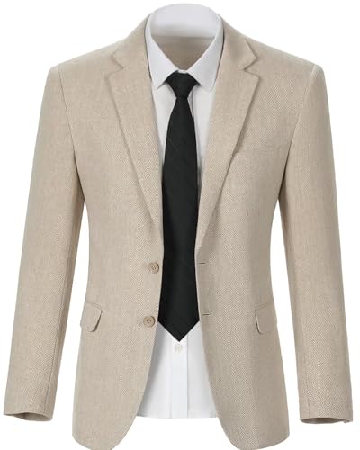 Herringbone Tweed Men Suit Jacket Blazer Wool Blend Formal Prom Dinner Tuxedo Jackets Blazers Business Suits Separates Sport Coats for Men Champagne 2XL4