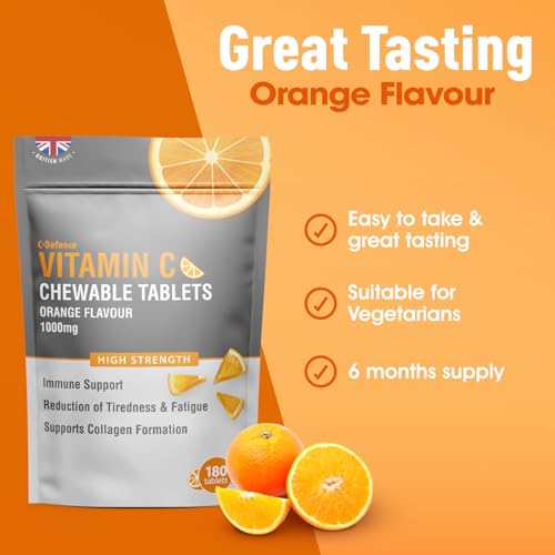 Vitamin C Chewable 180 Orange Tablets 1000mg, Supports Immune Health and Helps Fight Colds - Helps Reduce Tiredness and Fatigue - Image 3