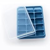 シリコン製氷皿 アイスキューブ 氷トレー ふた付き 四角氷 シリコン製氷機製氷ケースアイスキューブ 氷トレー 小分け ソフト取り出しやすい 冷凍保存 耐久 家庭用 車載（ブルー）
