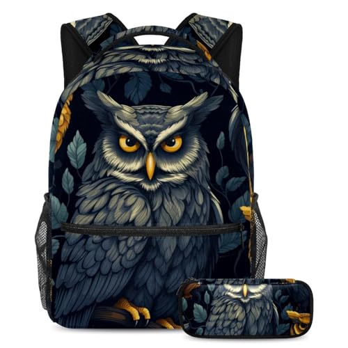 Sac à dos motif hibou et trousse pour adolescents évitant le mal de dos à l'école