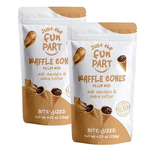 Just The Fun Part | Bite-Size Crispy Mini Waffle Cones | Filled With Premium Belgian Chocolate | Great For Snacks, Desserts, Grab &amp; Go | Kosher | 4.23 Ounce (Pack of 2, Cookie Butter, Milk Chocolate)