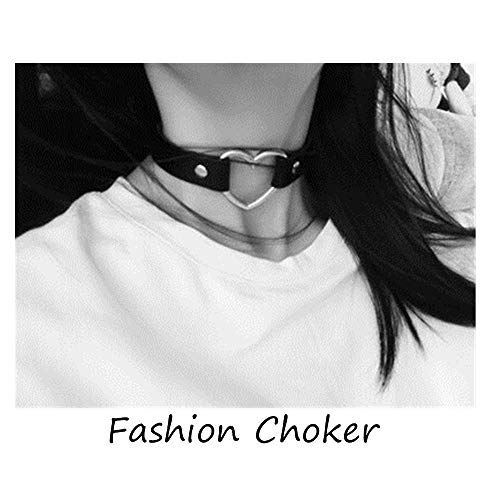 JewelryWe Schmuck Punk Herz Choker Halsband Gothic Leder Halsreif Erstellbare Kragen Halskette Collier Kette schwarz Damen