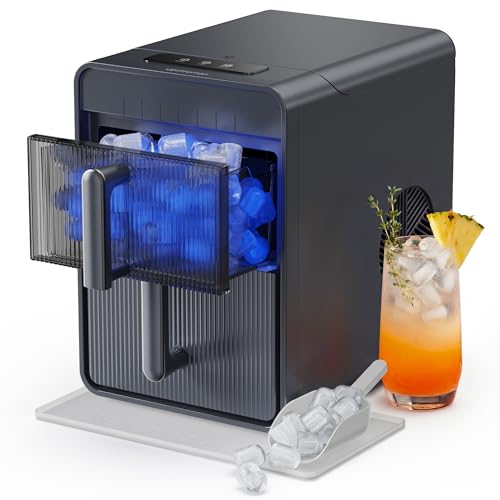 Upstreman Machine à Glaçons avec LED,Écran Tactile Numérique, Réservoir et Panier Amovible,9 Glacons en 6-8 Min,2 Tailles de Glaçons, Autonettoyante,Machine a Glacons Portable,Gris,BI10