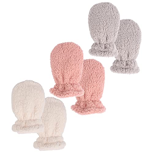 Zsedrut 3 Pairs Kids Winter Glove Fleece Lined Baby Girl Mittens Warm Toddler Boys Gloves (White+Gray+Pink, S)
