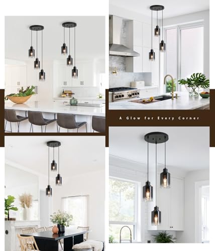 Image of 3-Light Black Pendant Lighting, Adjustable Modern Pendant Lights for Kitchen Island, Industrial Cluster Hanging Lights for Dining Table Hallway Bedroom Living Room
