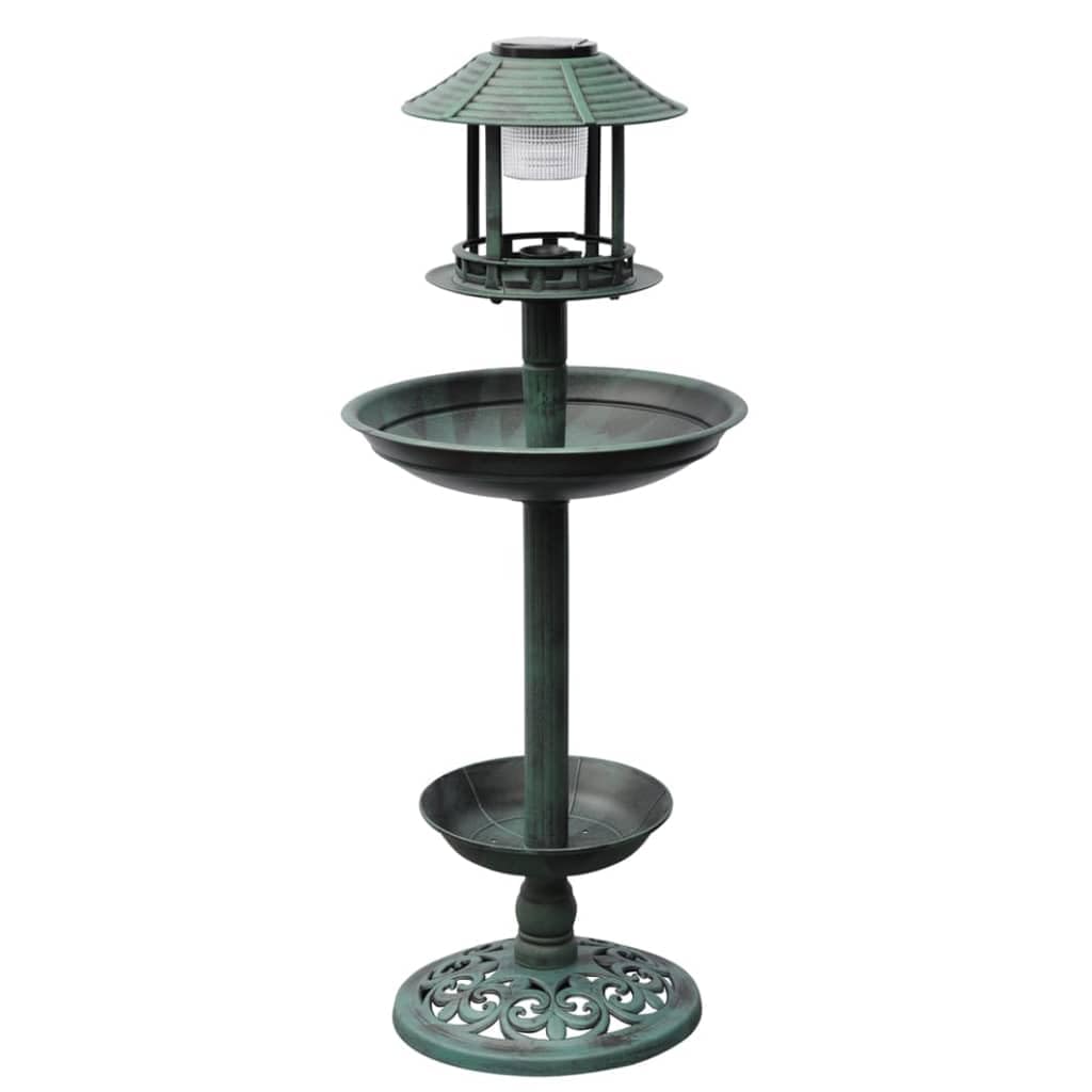 Vogelbad mit Solar-Licht & Futterstation, Dekorative Vogeltränke für Garten, Balkon & Terrasse, Witterungsbeständiger Kunststoff, 39 x 39 x 97 cm