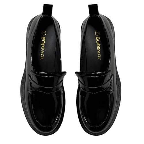 Image of Women's Platform Chunky Loafers, Slip On Penny Loafers for Women, Lug Sole Business Casual Shoes for Dressy and Work