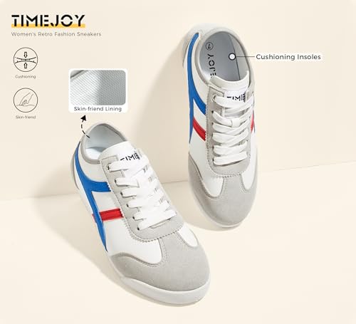 TIMEJOY Women's Retro Fashion Sneakers Casual Trendy Comfort Tennis Shoes Anti-Slip Lightweight Low Top Walking Footwear(7 US White/Blue/Red) by TIMEJOY - Used condition - Image 4