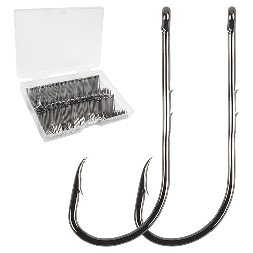 AGOOL Baitholder Fishing Hooks Barbed Shank Fishing Jig Hooks Long Shank Offset High Carbon Steel Bait Keep for Saltwater Freshwater Size #4-6/0