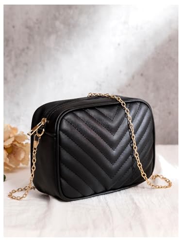 WDIRARA Women's Chevron Quilted Mini Square Chain Bag Zipper Closure Clutch Crossbody Handbag2