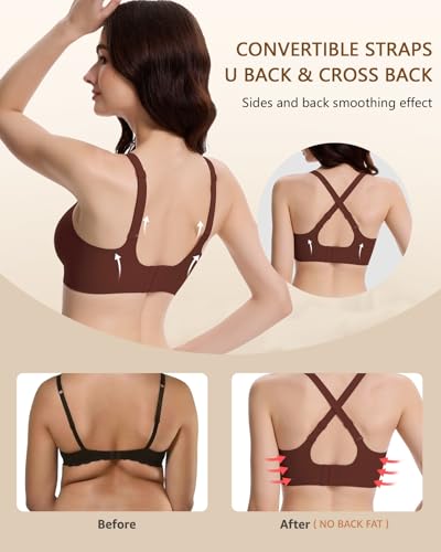 Image of Racerback Bras for Women Criss Cross Padded Bralette Pull On Comfortable Wireless Seamless Tshirt Bra