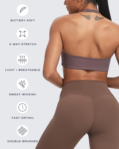 Image of Aoxjox Women's Workout Sports Bras Fitness Taylor Scrunch Halter Bra Yoga Crop Tank
