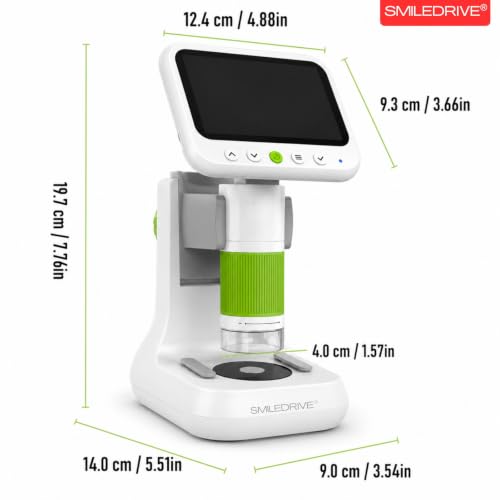 Image of SMILEDRIVE Digital Microscope with 1000X Magnification | 4.3 Inch Screen | USB PC Connectivity | 8 Led lights & 1 backlight | HD Photo & Video Recording | Handheld & Rechargeable | Dual light sources