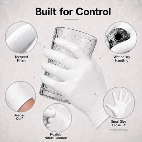 Image of ForPro Disposable Nitrile Gloves, Chemical Resistant, Powder-Free, Latex-Free, Non-Sterile, Food Safe, 4 Mil, White, Large, 1000-Count