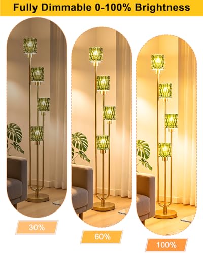 Image of Lightdot 4-Lights Glass Floor Lamp Dimmable Gold Floor Lamps with Green Glass Shade 3000K Bulbs Included Unique Modern Standing Tall Lamp with 5Lbs Heavy Base for Living Room /Bedroom /Sofa Beside