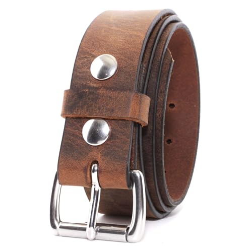 Mens Belts Leather Veg Oil Tan, Buffalo Leather Handmade By Amish, 1.25 Inch Wide & 9/10 oz Thickness