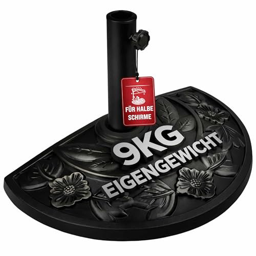 Deuba® Sonnenschirmständer halbrund Balkon Terrasse 9 kg Blumen Design schwarz Gussoptik wetterfest Schirmständer Balkonschirm Terrassenschirm Ständer