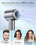 Séchoir à cheveux,160000 RPM Séchoir à sourcils haute vitesse avec 200 Millions de Négatif Ionique, Thermo-Contrôle de Bruit Séchoir Professionnel à Cheveux avec Diffuseur et Buse, Séchoir Portable à Chevaux pour les Voyages à domicile