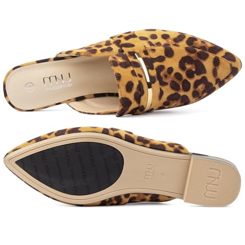 Image of MUSSHOE Mules for Women - Suede Slip On Backless Loafers with Cushioned Insole and Non-Slip Sole, Pointed Toe Flats for Office Work Business Casual