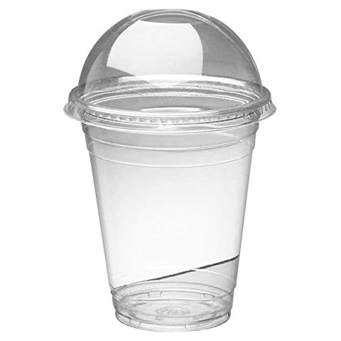 Delipak - 50 x Smoothie Cups Domed Lids Plastic Cups 8oz 10oz 12oz 15oz 20oz (50, 8oz) Cover