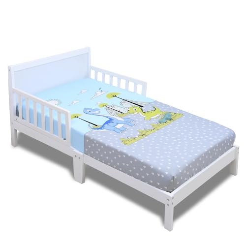 Image of Cloele Baby Fitted Crib Sheet - Baby 100% Polyester 1 Pack Dinosaur Crib Sheet for and Toddler Mattresses - Blue Nursery Bed Sheet Standard Crib Mattress Toddler