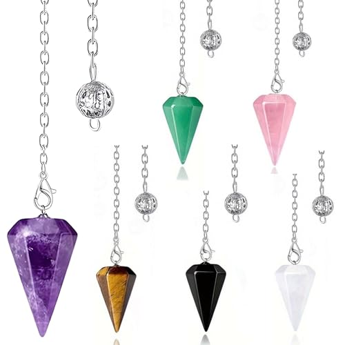 6 Pc Natural Gemstone Crystal Pendulum Set with Chain
