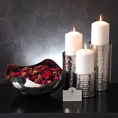 Hosley Silver Color Pillar Led Candle Holders Set Of 3. Also Usable As Vase. Ideal Gift For Wedding Party Home Spa Aromatherapy Reiki Candle Garden O3 #TOP7