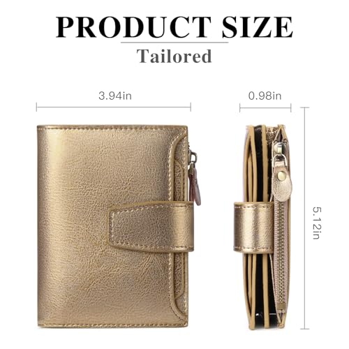 Image of FALAN MULE Small Wallet for Women Genuine Leather Bifold Compact RFID Blocking Small Womens Wallet, AW-Bronze-coloured, Casual