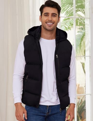 Image of Gihuo Mens Winter Puffer Vest Hooded Sleeveless Quilted Jacket Zip Up Padded Coats
