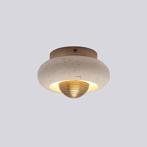 Lámpara de techo con atenuación de tres colores de estilo japonés, lámpara de techo de piedra natural nórdica, lámpara de techo Art Deco amarilla