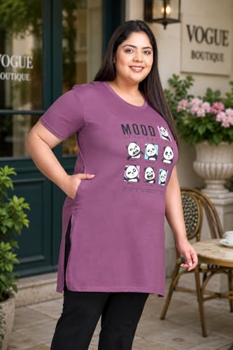 Image of In Love Women's Printed Cotton Plus Size Longline T-Shirt with Pockets | Cotton fabric - soft longline T-shirt with easy plus-size fit