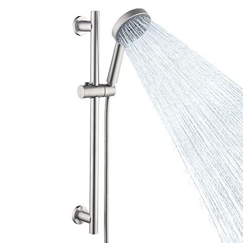 KES Adjustable Shower Head with Slide Bar, 5-Function Handheld Sliding Shower Head with Extra Long Hose Wall Mount Brushed Finish, F204-BS-C1 by KES - Used condition - US$43.62