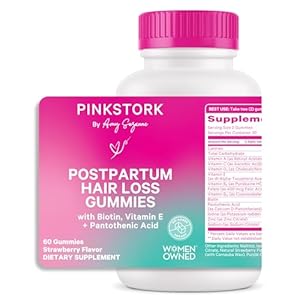 Pink Stork Postpartum Hair Loss Gummies – Biotin with Vitamin E, Pantothenic Acid, B6 & B12 for Beautiful & Strong Hair, Skin, and Nails – Postpartum Essentials for New Moms – 60 Gummy Vitamins