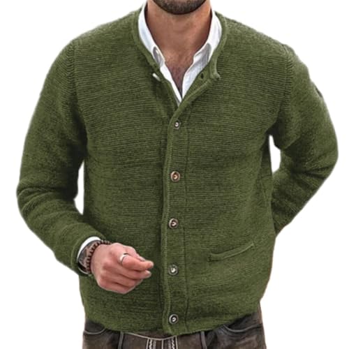 Men's Cardigan Breathable Soft Comfortable Long-Sleevedsweater Casual Fashion Warm Knittedsweater Classic Temperament Trend Sweater Jacket C-Army Green M