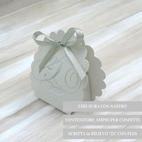Boîtes à dragées 25 ans couleur argent pour dragées de mariage - 6