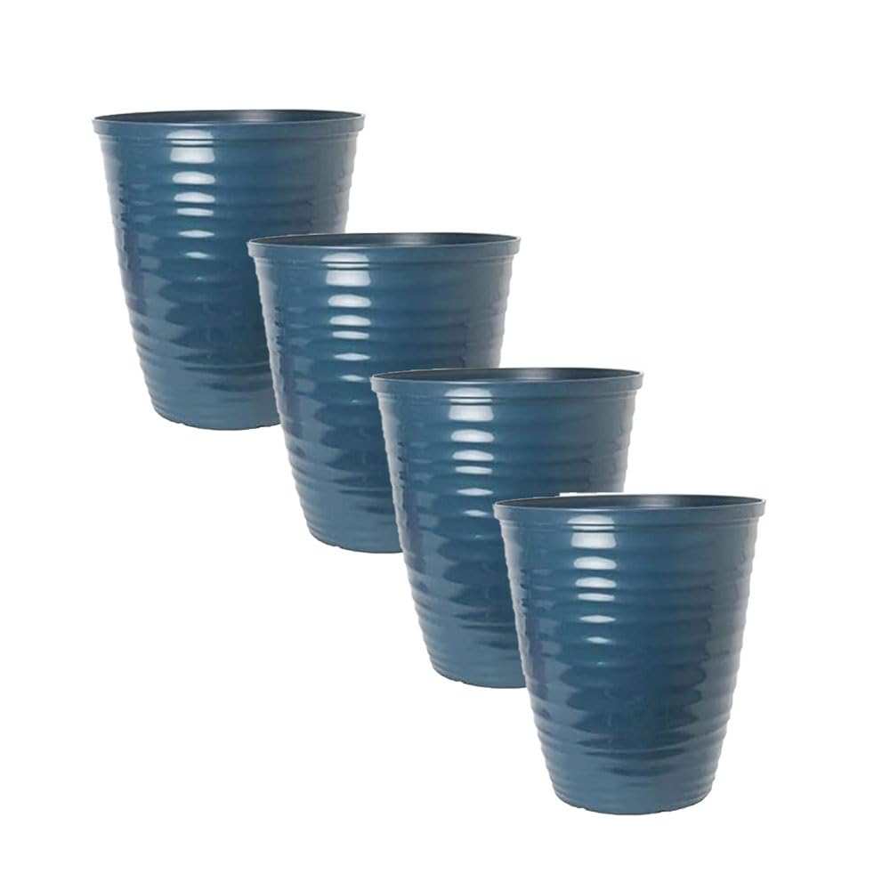 Dune Gloss Ripple Plastic Plant Pot–Outdoor Garden Planter with Drainage Holes, Weatherproof Flower Pots for Patio, Balcony & Indoor Decor | Decorative Large Plant Container (Lagoon Teal, 28cm-Pack 4)
