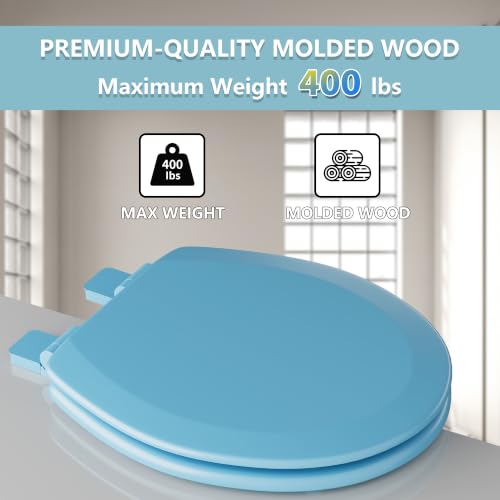 Image of Angol Shiold Slow Close Wood Toilet Seat（Blue, Round 16.5''）