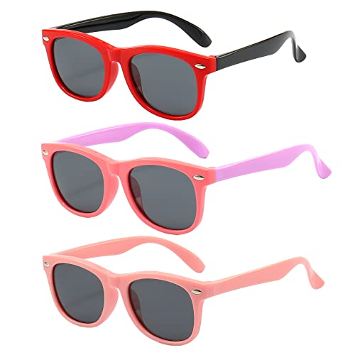 Image of FANNYGO 3 Pack Kids Sunglasses for Boys Girls Kid children's Polarized Sunglasses Age 3-10
