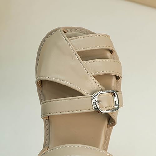 Girls Solid Color Roman 𝐆ladiator Strappy Sandals Buckle Sandal Big Kids Wrapped Head Soft Rubber Low Heels Flat2