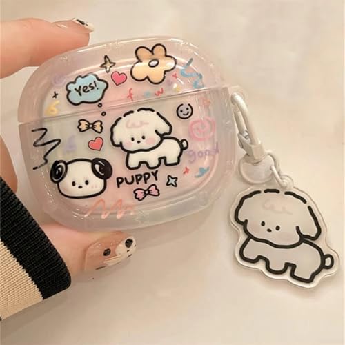 Kawaii - Funda protectora para auriculares con diseño de perro de dibujos animados para AIRPODS 1, 2 y 3 con colgante (Airpod 3 (4ª)
