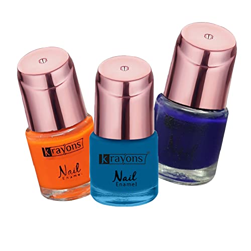 Image of Krayons Crazy Gel Nail Enamel, Waterproof, Longlasting, 8ml Each, Multicolor, Pack of 3 (Neon Orange, Deep Blue, Blue Eyed Girl)