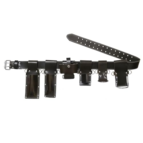 Pullup Leather Scaffolding Belt Bottle Green 7-Piece with 6 Tool Holders Fits Waist 30-56