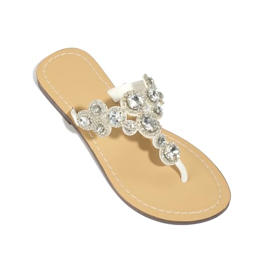 Image of Rhinestone Sandals for Women - Sparkly Jeweled Bling Thong Flip Flops, Dressy Gemstone Flat Sandals for Wedding, Party, Beach & Summer Outfits