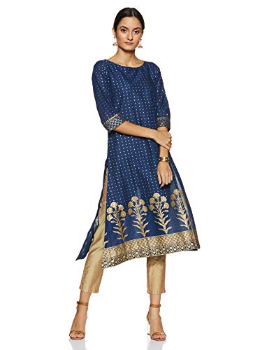 Image of BIBA Womens Mandarin Collar Printed Kurta