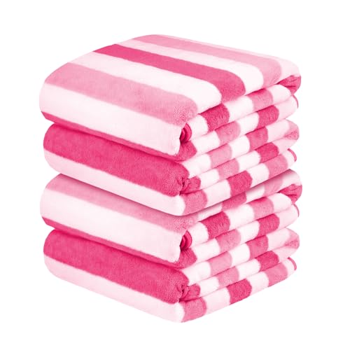 Image of JML Microfiber Bath Towels Set of 4, 30 inch x 60 inch, Cabana Stripe Pink