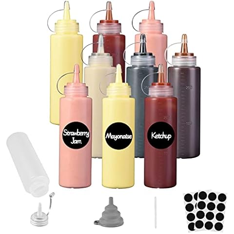 ROSNONG 8oz Squeeze Bottles,No-Leak Plastic Squeezy Sauces Condiment Bottles with Funnel,Non-erasable Pen and Label Paper, Use on Ketchup,Paint,Olive Oil(10pcs) Cover