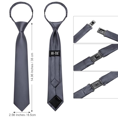 Image of Hi-Tie Pretied Boys Ties Solid Color Kids Adjustable Necktie Lapel Pin Clip Set Age 8-12 Wedding School Graduation
