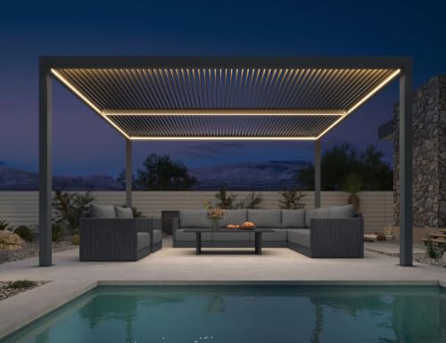 Image of PURPLE LEAF Louvered Pergola 11' x 14' 94AS LED Strip Light Windproof