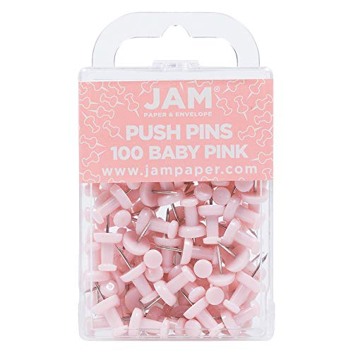 Jam Paper Colorful Push Pins - Baby Pink Pastel Pushpins - 100/Pack #TOP5