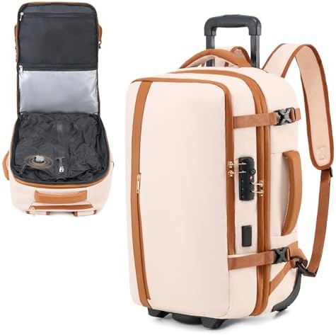 Fanwoli Rolling Vacuum Backpack Travel with One-Button Compressio...